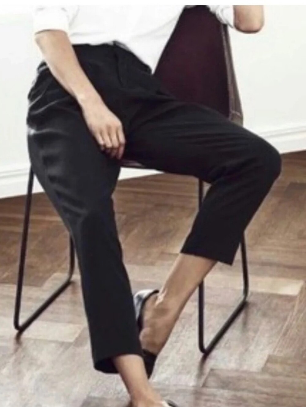 & Other Stories Black Trouser Cuffed Cotton Pants High Waist Size 0